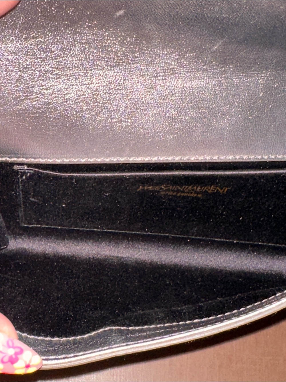 Yves Saint Laurent Metallic Silver Embossed Envelope Clutch - Picture 4 of 9